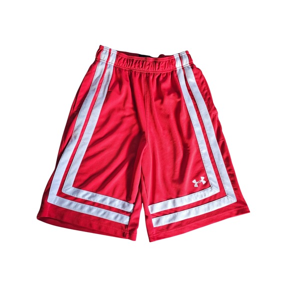 Under Armour Basketball Shorts Athletic HeatGear‎ Red White Striped SM - Picture 1 of 7
